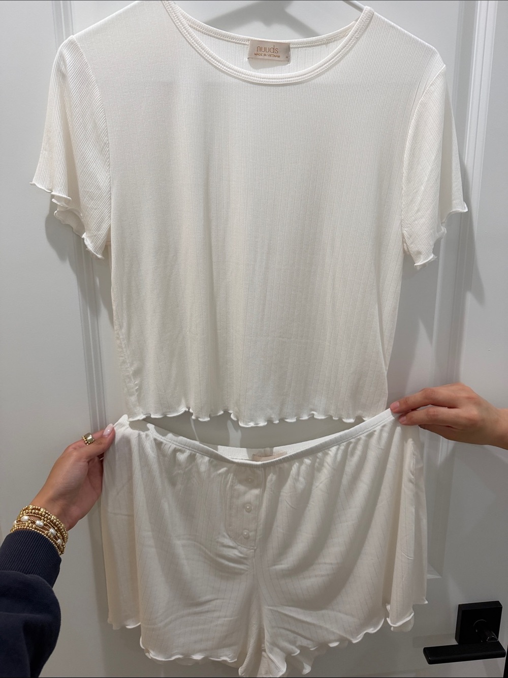 NUUDS Cream Ribbed pjama